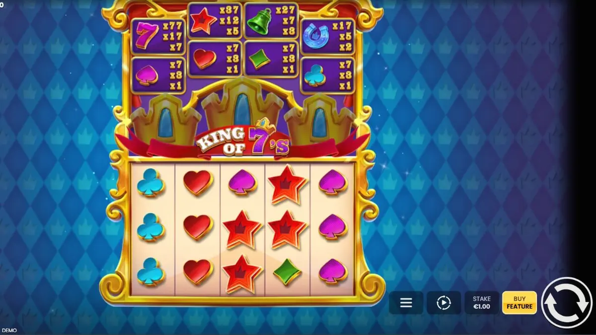 Tampilan layar slot King of 7’s dengan tema kerajaan dan simbol Lucky 7
