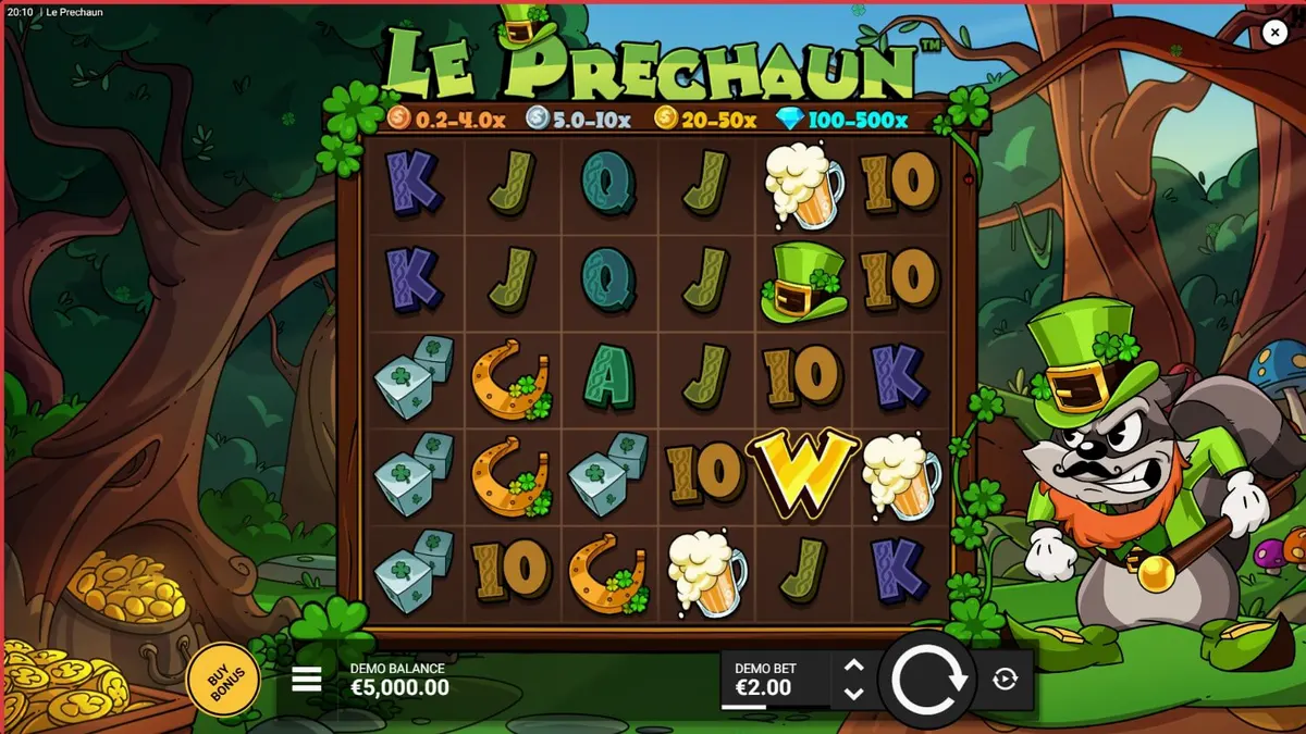 Karakter rakun dalam slot Le Prechaun oleh Hacksaw Gaming